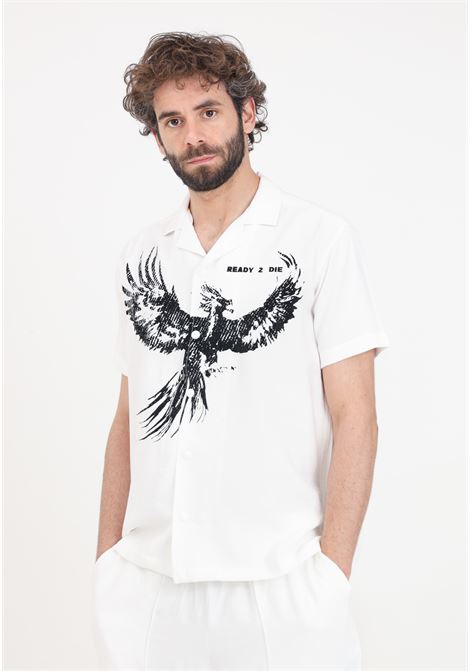 Camicia da uomo bianca con stampa logo in nero READY 2 DIE | R2D1801