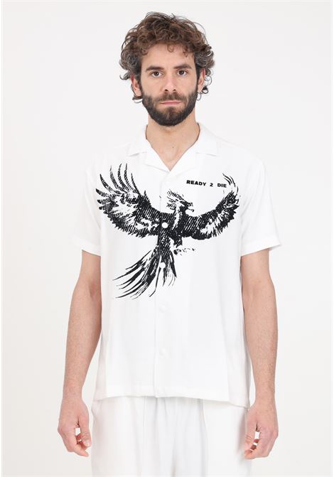 Camicia da uomo bianca con stampa logo in nero READY 2 DIE | Camicie | R2D1801