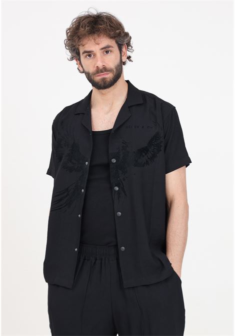 Camicia da uomo nera con stampa logo tono su tono READY 2 DIE | R2D1802