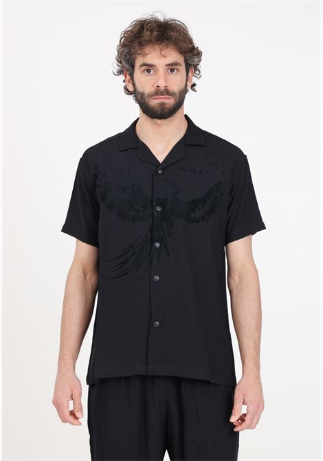 Camicia da uomo nera con stampa logo tono su tono READY 2 DIE | Camicie | R2D1802