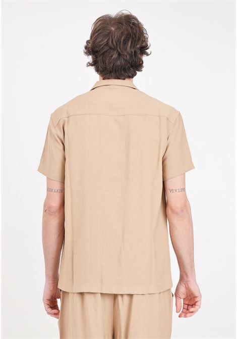 Camicia da uomo beige con stampa logo in nero READY 2 DIE | Camicie | R2D1803