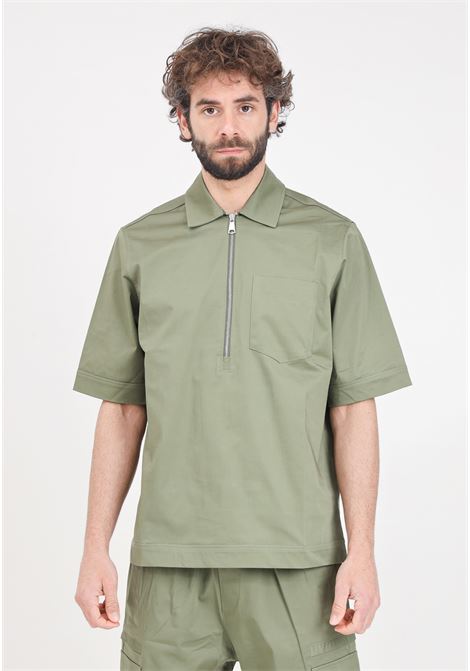 Camicia da uomo verde militare con patch logo in nero READY 2 DIE | Camicie | R2D2203