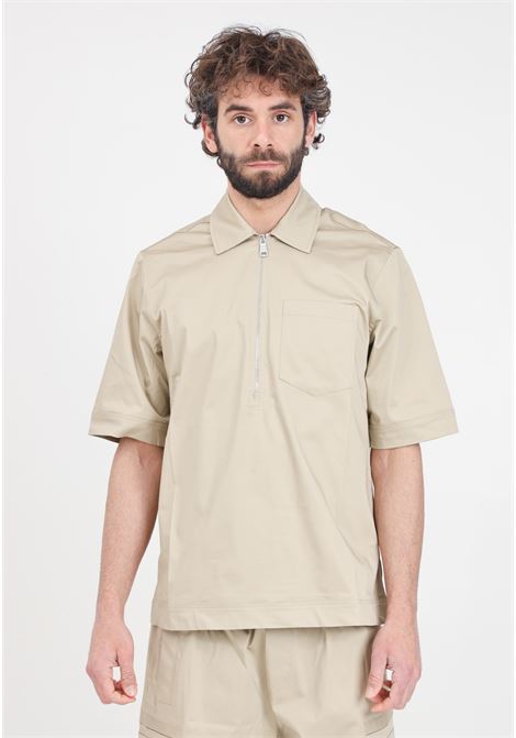Camicia da uomo beige con patch logo in nero READY 2 DIE | R2D2204