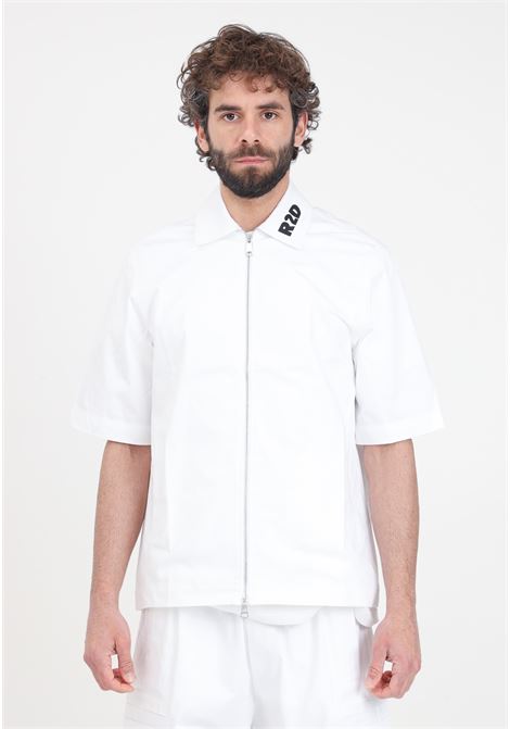 Camicia da uomo bianca con patch logo in nero sul colletto READY 2 DIE | Camicie | R2D2302