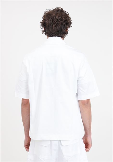 Camicia da uomo bianca con patch logo in nero sul colletto READY 2 DIE | R2D2302