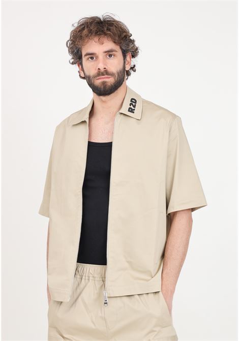 Camicia da uomo beige con patch logo in nero sul colletto READY 2 DIE | R2D2304