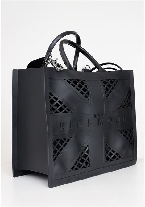 Black women's shopper bag with logoed fabric shoulder strap RICHMOND | RWP24031BOTABLACK