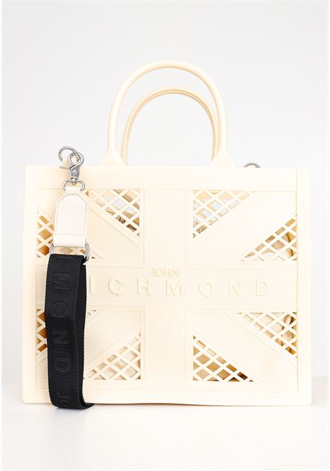 Beige women's shopper bag with logoed fabric shoulder strap RICHMOND | RWP24031BOTABONE