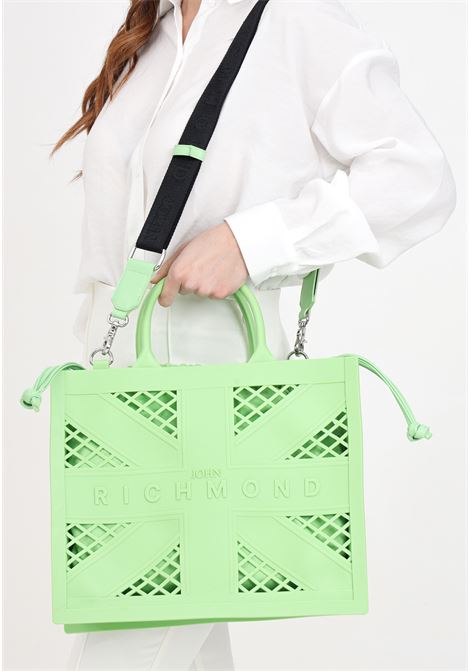 Green women's shopper bag with logoed fabric shoulder strap RICHMOND | RWP24031BOTAGREEN ACID