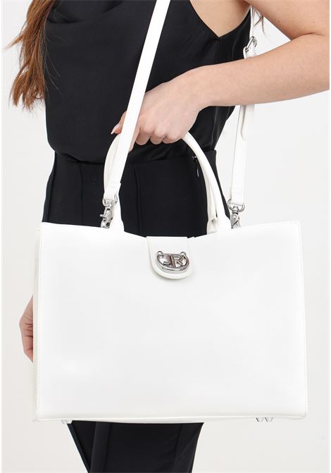 White women's bag with silver metal logo plate RICHMOND | RWP24059BOTAWHITE-NICK