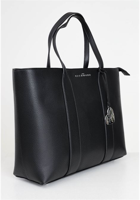 Black women's bag with silver metal logo heart pendant RICHMOND | Bags | RWP24077BOFWBLACK