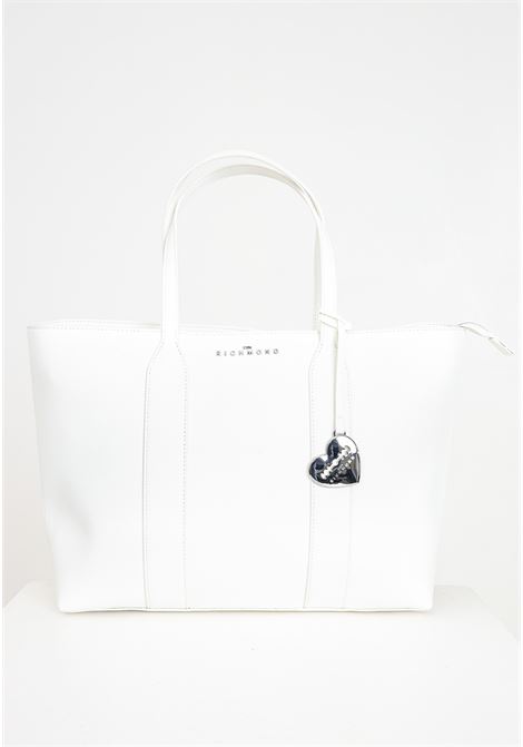 White women's bag with silver metal logoed heart pendant RICHMOND | Bags | RWP24077BOFWOFF-WHITE