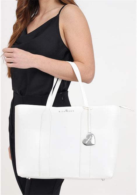 White women's bag with silver metal logoed heart pendant RICHMOND | Bags | RWP24077BOFWOFF-WHITE