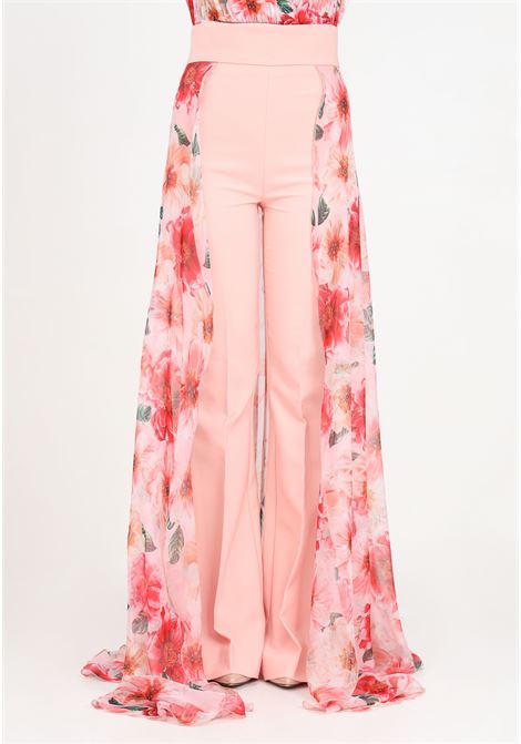 Women's pink trousers with floral print veils S#IT | Pants | SH24027ROSA-PEONIA