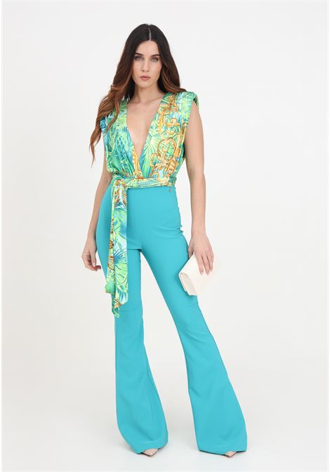 Women's tracksuit with aqua green trousers with tropical pattern S#IT | Sport suits | SH24034TIFFANY