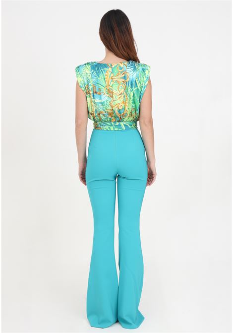 Women's tracksuit with aqua green trousers with tropical pattern S#IT | Sport suits | SH24034TIFFANY