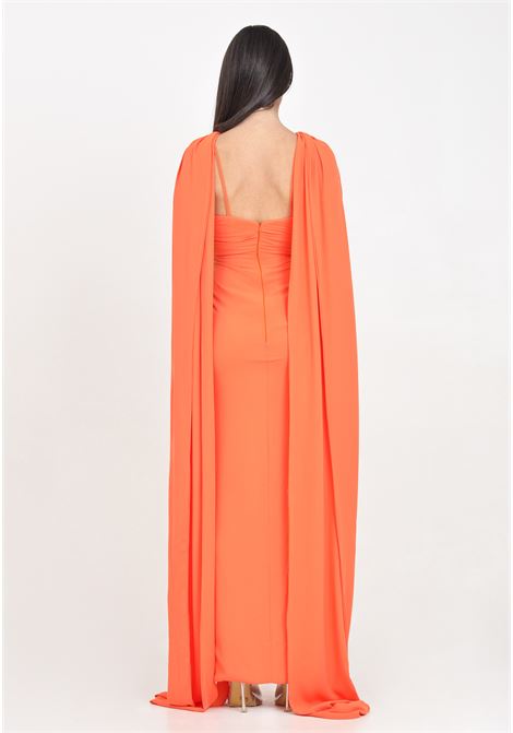 Long orange women's dress with sequined flower-shaped brooch SALVO MARTORANA | CANNES.