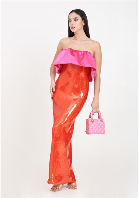 Long orange and fuchsia women's dress with sequins SALVO MARTORANA | Dresses | EVÈ.
