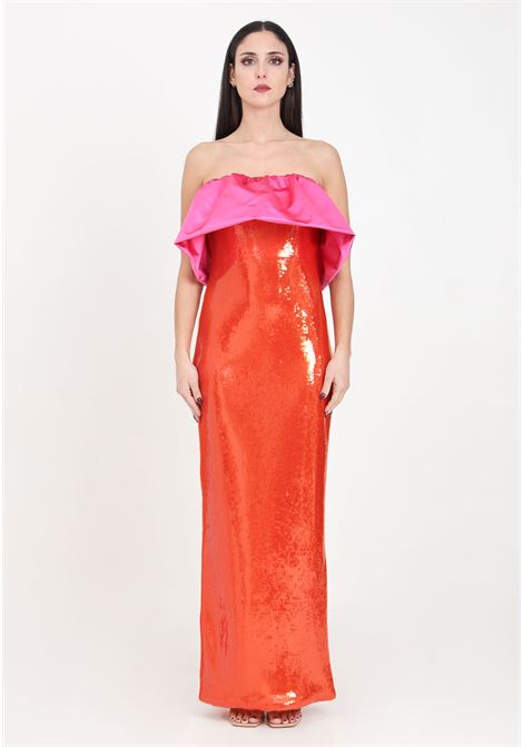 Long orange and fuchsia women's dress with sequins SALVO MARTORANA | Dresses | EVÈ.
