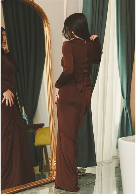 Long brown draped women's dress with straps and central knot SANTAS | Dresses | SANTAS BABYBROWN