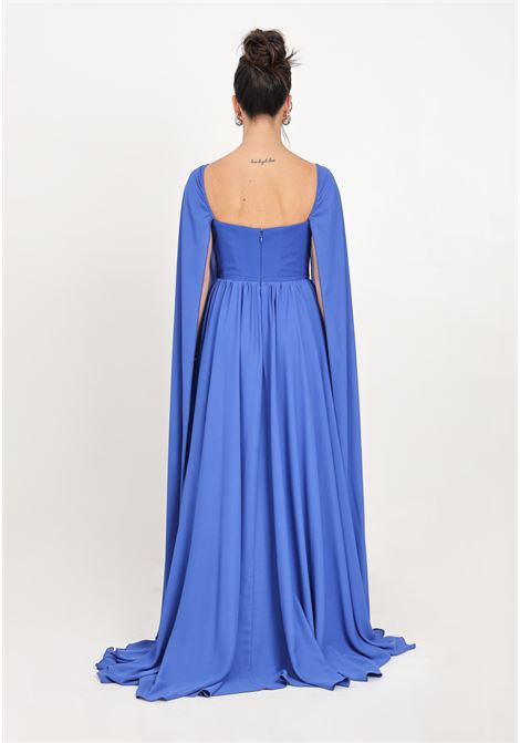 Long blue women's dress with sheer sleeves SANTAS | Dresses | SPV24001BLU