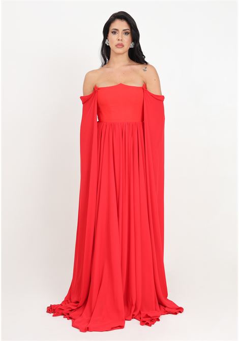 Long red women's dress with sheer sleeves SANTAS | Dresses | SPV24001ROSSO