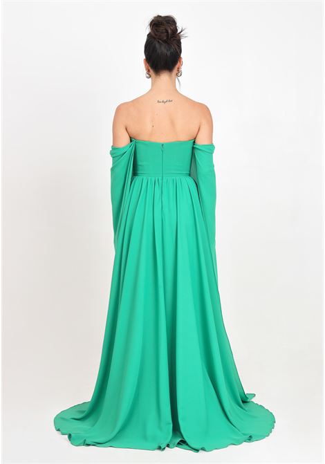 Long green women's dress with sheer sleeves SANTAS | SPV24001VERDE