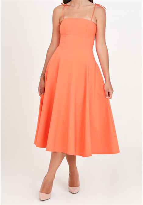 Orange midi dress for women with full skirt SANTAS | Dresses | SPV24002ARANCIO