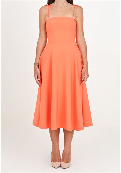 Orange midi dress for women with full skirt SANTAS | SPV24002ARANCIO