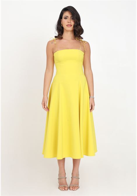 Women's yellow midi dress with full skirt SANTAS | Dresses | SPV24002LIME
