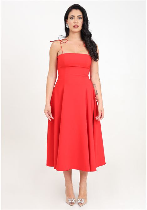 Red women's midi dress with full skirt SANTAS | SPV24002ROSSO