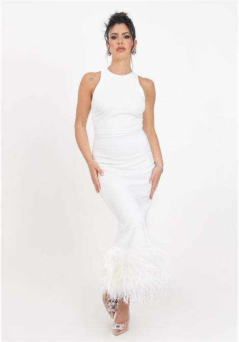 White women's midi dress with feathered hem SANTAS | Dresses | SPV24003BIANCO