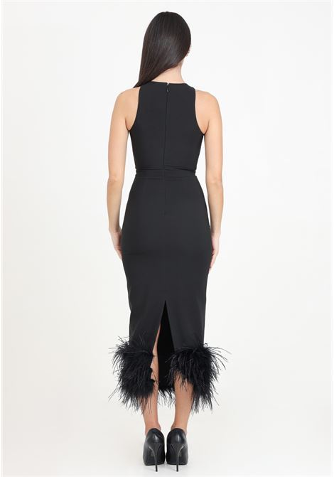 Black women's midi dress with feathered hem SANTAS | Dresses | SPV24003NERO