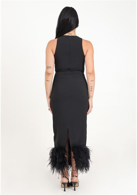 Black women's midi dress with feathered hem SANTAS | Dresses | SPV24003NERO