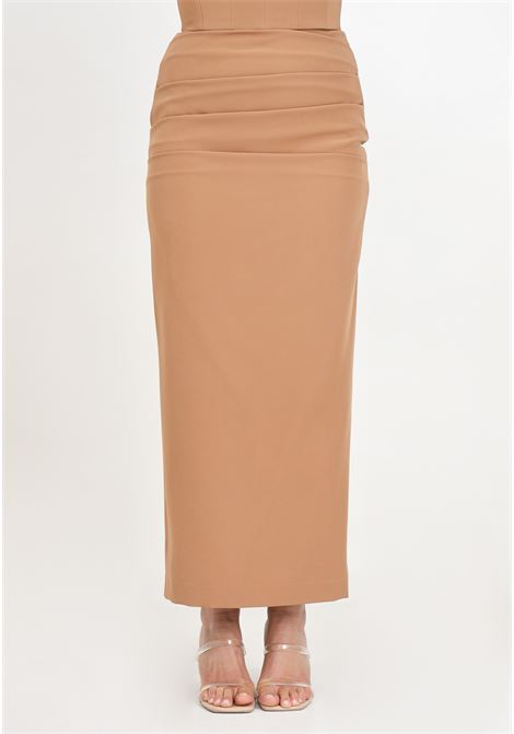 Long hazelnut women's skirt with draping SANTAS | Skirts | SPV24004NOCCIOLA