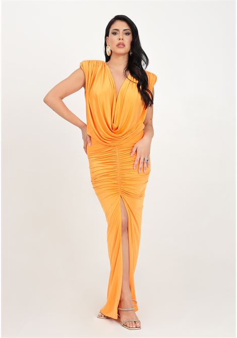 Long orange women's dress with curls SANTAS | SPV24007ARANCIO