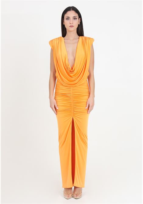 Long orange women's dress with curls SANTAS | Dresses | SPV24007ARANCIO