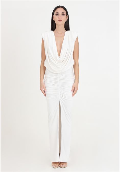 Long white women's dress with curls SANTAS | Dresses | SPV24007BIANCO
