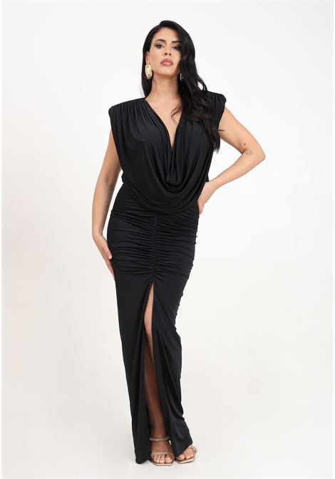 Long black women's dress with curls SANTAS | Dresses | SPV24007NERO