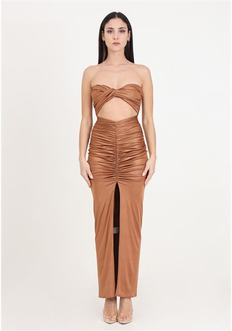 Long brown women's dress with cut out detail SANTAS | Dresses | SPV24008MARRONE