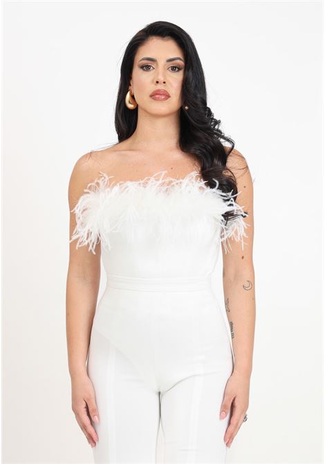 White women's bodysuit with feathered hem SANTAS | Body | SPV24009BIANCO