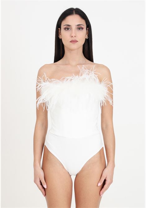 White women's bodysuit with feathered hem SANTAS | Body | SPV24009BIANCO
