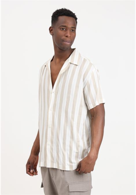 Men's shirt with white and beige vertical stripes SELECTED HOMME | 16084639Pure Cashmere