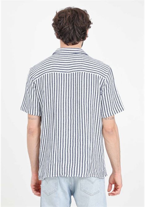 Camicia da uomo a mezze maniche a strisce verticali blu e bianche SELECTED HOMME | Camicie | 16089552Dark Sapphire