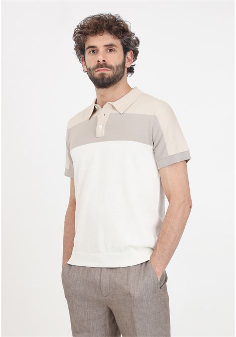 Cream and beige striped men's polo shirt SELECTED HOMME | 16092661Egret