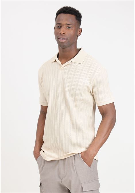 Beige knitted men's polo shirt SELECTED HOMME | Polo | 16092781Fog