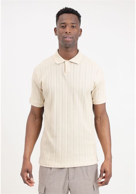 Beige knitted men's polo shirt SELECTED HOMME | 16092781Fog