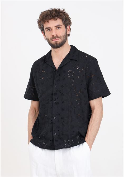Camicia da uomo nera con trama forata a fiori SELECTED HOMME | Camicie | 16092789Black