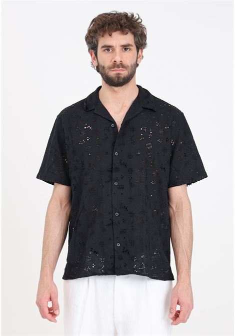 Black men's shirt with perforated floral pattern SELECTED HOMME | 16092789Black