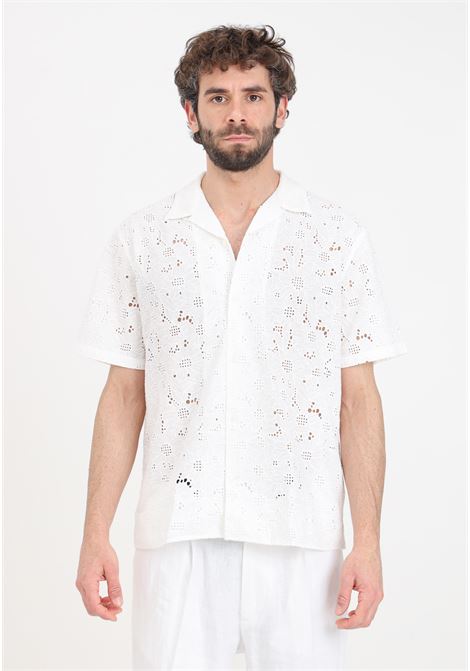 White men's shirt with perforated floral pattern SELECTED HOMME | Shirt | 16092789Bright White